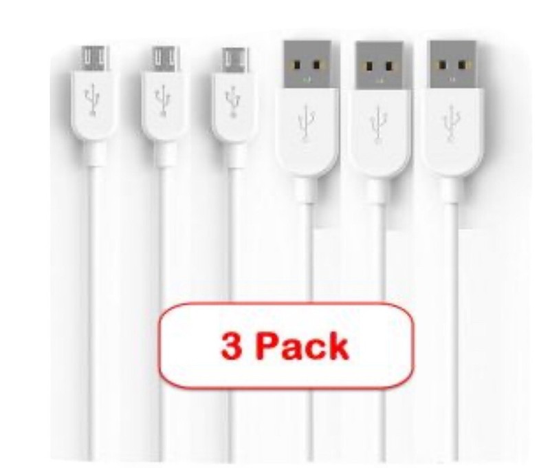 3ft (3 Pack) Micro USB Fast Charger Cable White Color