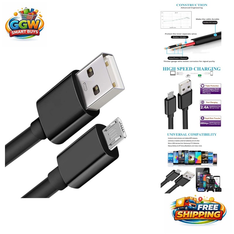 Elite 10FT USB to Micro USB Cable – Fast Charging for Kindle & Android Devices
