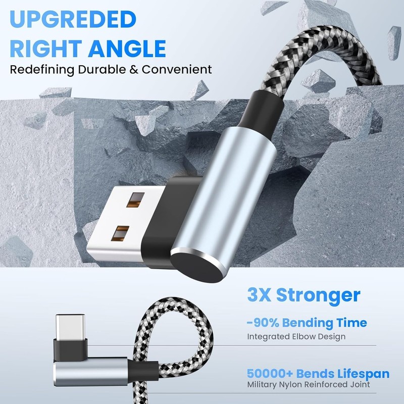 USB to USB C Right Angle Cable, 90 Degree USB Type C Braided Charging Cord 2p... gallery