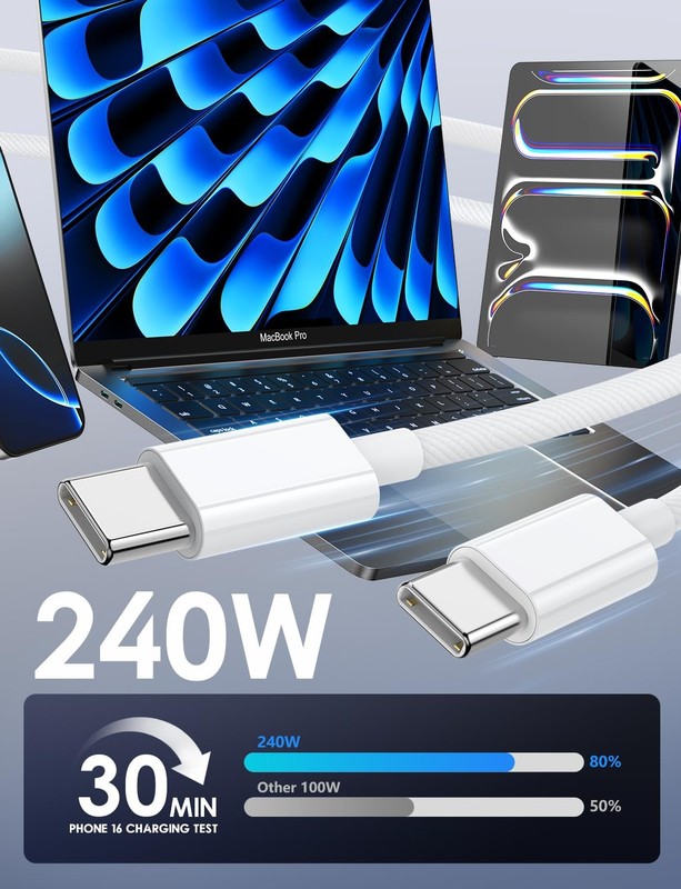 240W USB C to USB C Cable 6 FT 2Pack,USB C Cable Fast Charging Braided Cord f... gallery