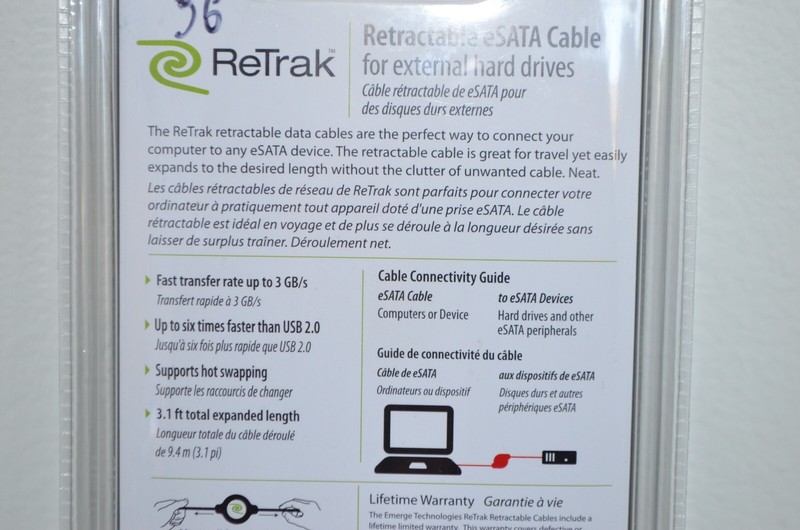 New ReTrak Retractable eSATA Cable for external hard drives 3.1ft extended lengt gallery