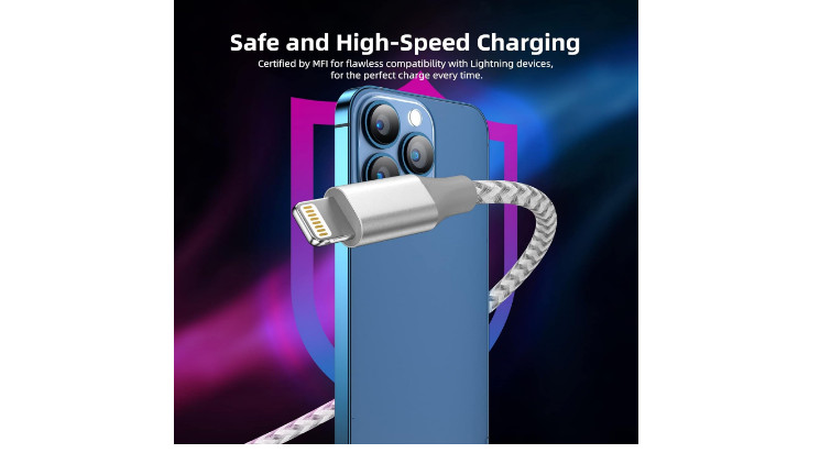iPhone Fast Charging Nylon Braided Cable Safe High Speed Charger Reliable 3 Pack gallery