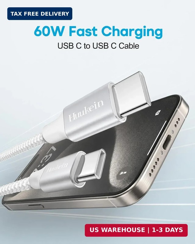 Extra Long USB C to USB C Cable 20ft, 60W Type C to Type C Fast Charging Cord Br gallery