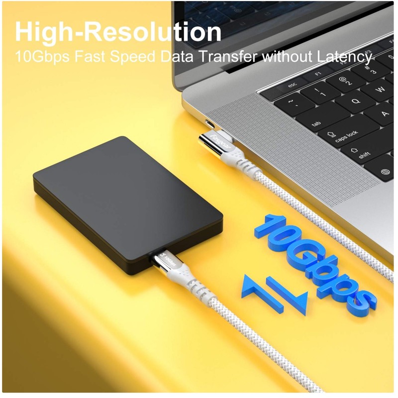 Grey 100W USB C Cable 3ft – 90° Angle, 10Gbps PD Fast Charge
