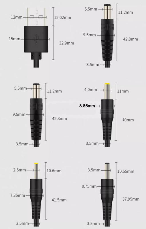 USB to 2.5/4.0/5.5mm/mini/micro Round Hole Connector DC Charger Power Cable Cord gallery