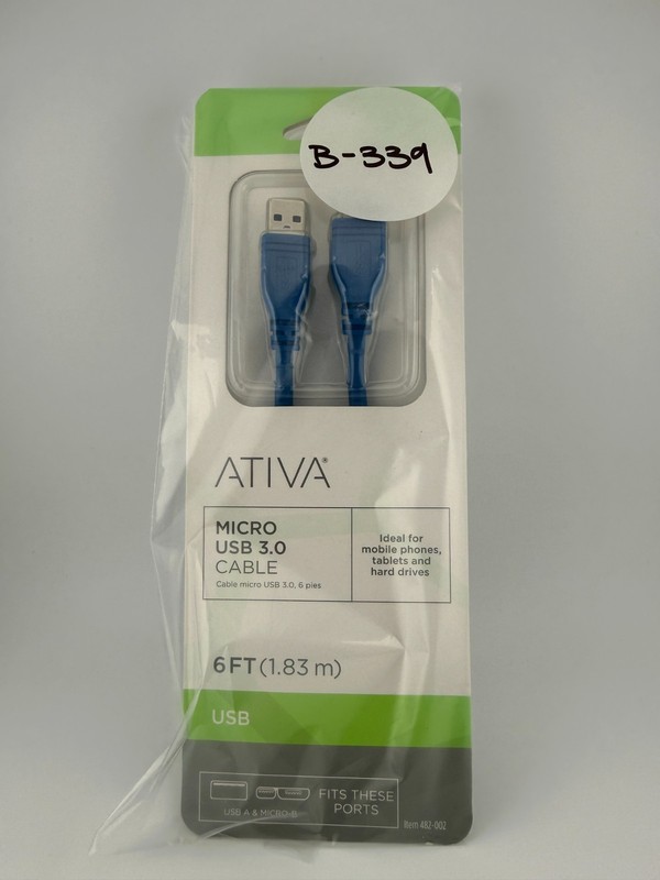 NEW Ativa Blue USB-A to Micro-B Charging Sync Hard Drive 6ft Micro USB 3.0 Cable gallery