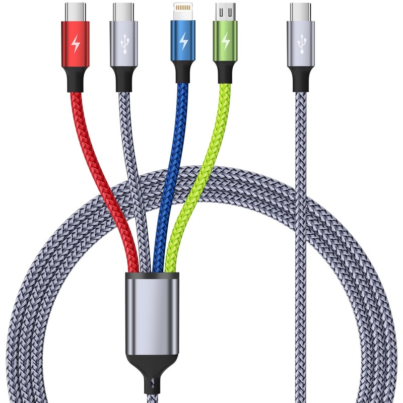 USB C Multi Charging Cable 1Pack 5FT, 4 in 1 1Pack5FT, Blue_Grey_Red_Green
