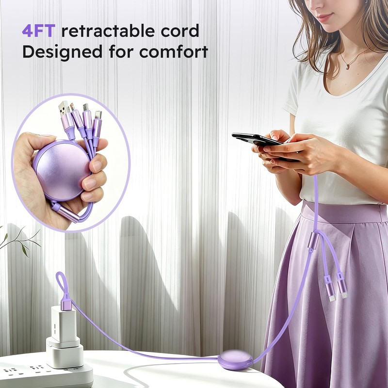 Multi Charging Cable, 3 in 1 Retractable Multiple Charger Cord, Retractable C... gallery
