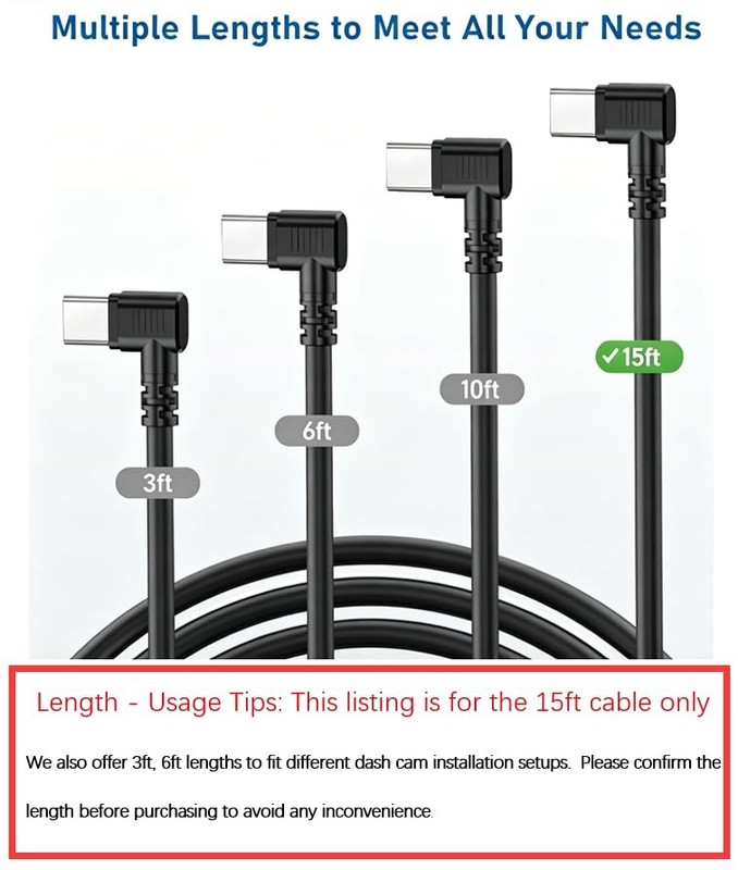 Dash Cam Power Cord,(15Ft)USB to USB Dashcam Charger Cable,Thicker Shielded M... gallery
