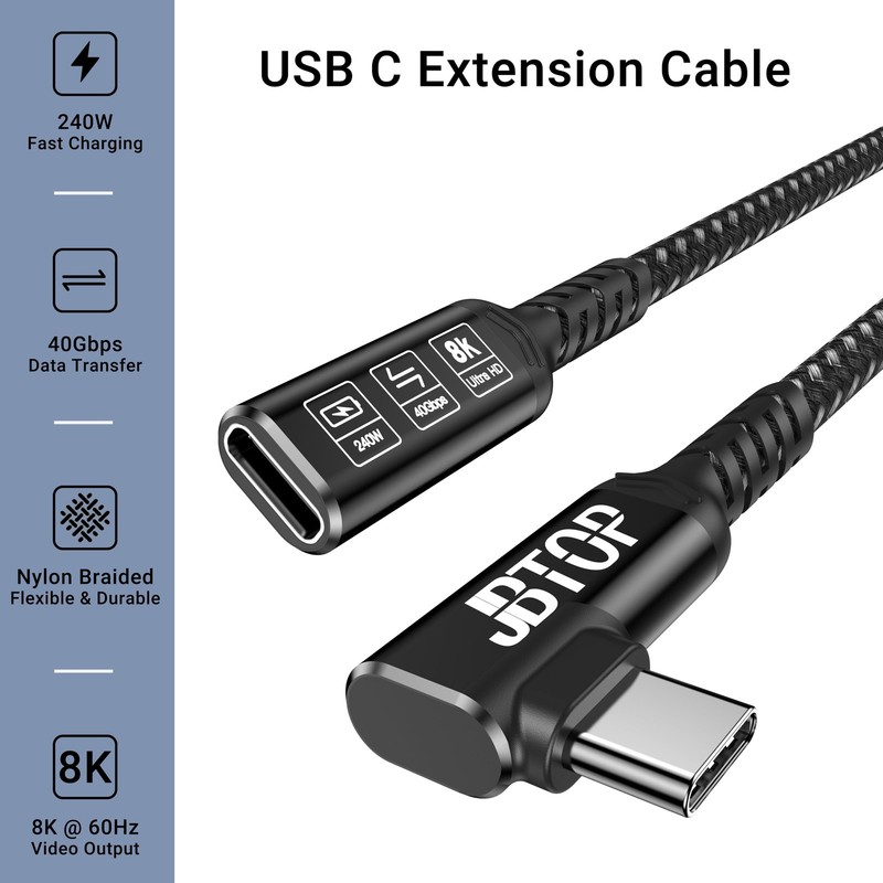 JBTOP Right Angle USB C Extension Cable2 Pack 6.6Ft, LShaped 40Gbps USBC Exte... gallery