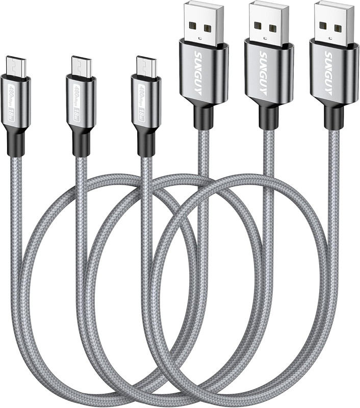 Short Micro USB Cable [3-Pack,1.5Ft], Nylon Braided USB to Micro USB 2.0 Fast Ch