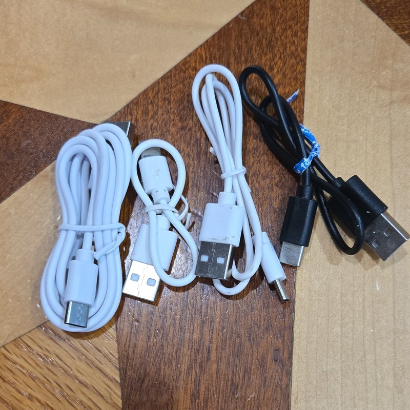Lot of 4 USB-C and Micro-USB Charging & Data Sync Cables, White & Black