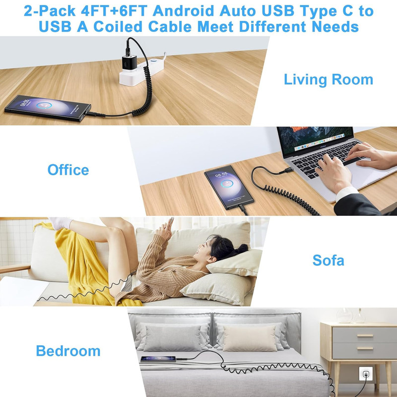 Retractable Iphone 17E Car Charger USB C Coiled Cord Car Carplay Charger Cable f gallery
