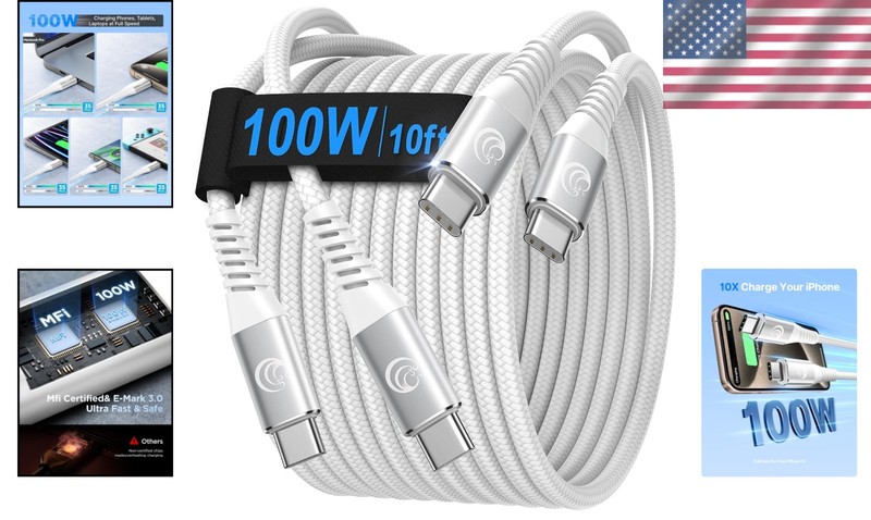 MFi Certified 10ft USB C to USB C Charging Cable [2-Pack] - Fast & Eco-Friendly gallery