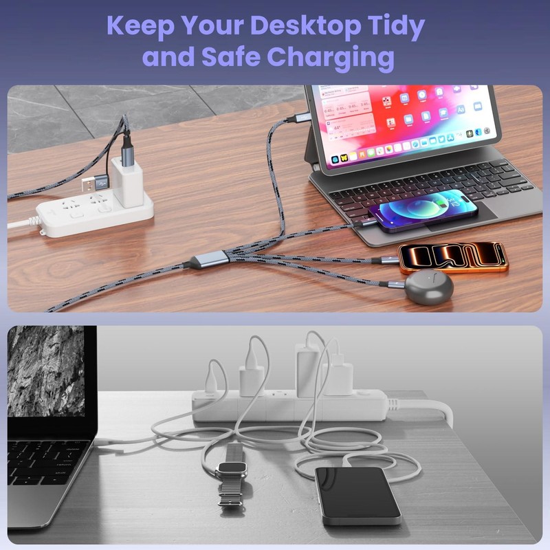 4 in 2 USB C Multi Charging Cable, 5FT Charging Cords for Multiple Devices gallery