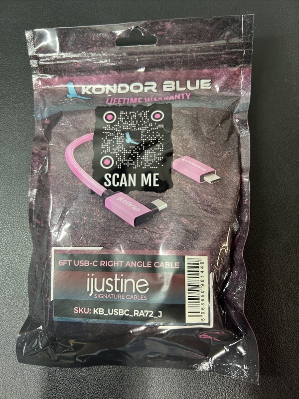 ijustine X Kondor Blue 6’ USB-C To USB-C Right Angle Cable (Pink) gallery