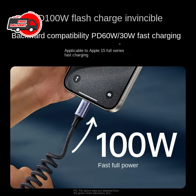 UGREEN 100W USB-C Car Cable Coiled Spring Type-C PD Fast Charging Data Sync gallery