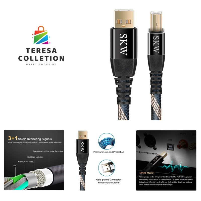 6.5ft Braided USB A to B Cable – Superior Audio & Data Transfer Reliability