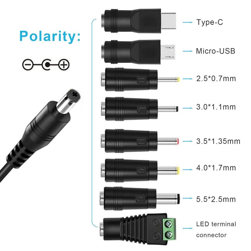 Universal 5V DC Power Cable, USB to DC Charging Cord with 8pcs Adapter Plugs ... gallery