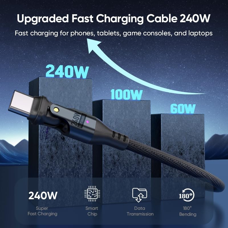 USB Cable Type C to C 180° Rotation PD 240W USB2.0 480MBPS & Data Transfer Ca... gallery