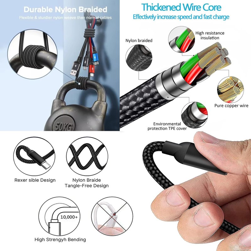 USB Charging Cable Set Multifunction 3 Pack 3 in 1 Nylon Braided Fast Charger gallery