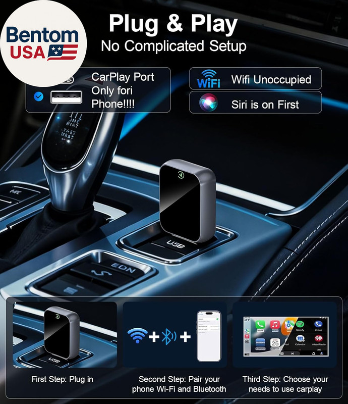 2026 Wireless Carplay Adapter for Iphone - 5S Auto-Connect, No Audio Lag - Conve gallery