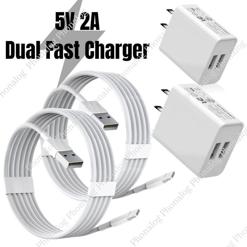 USB Fast Charger Block Dual Port Power Adapter Cube For iPhone 14 13 12 11 8 7 6