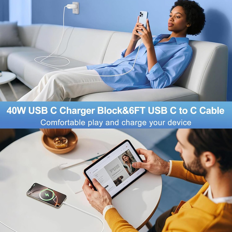 40W USB C Charger for Apple Iphone 17/16/15, 2Pack 6FT USB C to C Cord Cable&Iph gallery