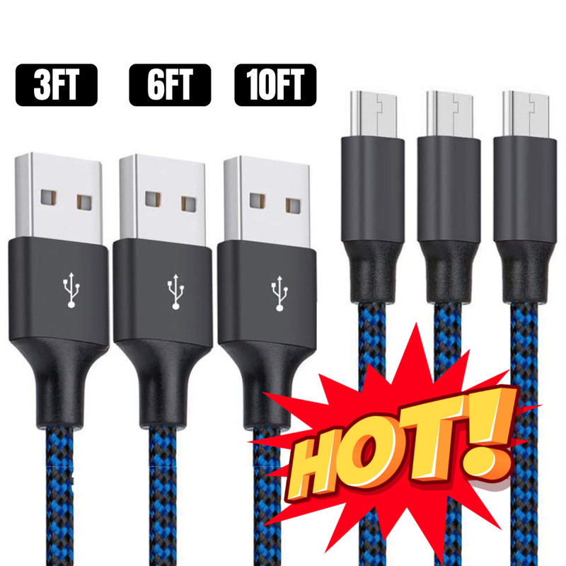 For Samsung Google Android Braided Micro USB Charger Cable Adapter Cord 3 Pack