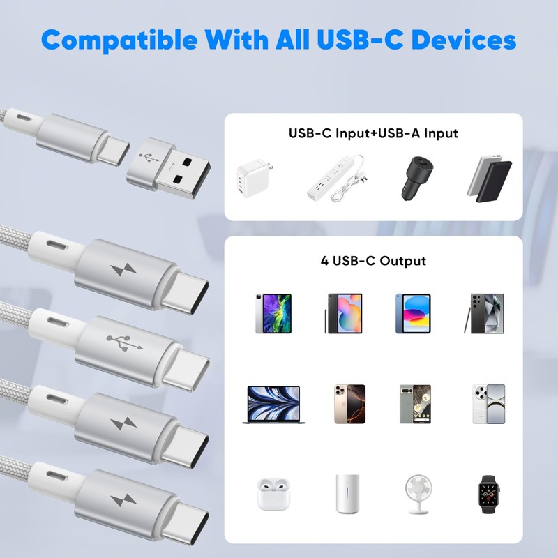 USB C Splitter Multi Charging Cable [2Pack 5ft], USB A/C to USB C QC 3.0 Fast... gallery