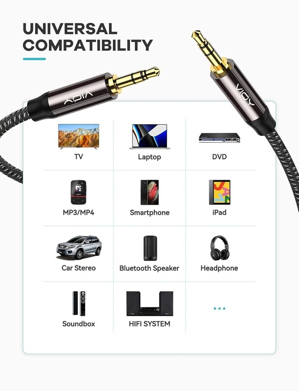 30 Ft Braided Aux Cable, 3.5mm Male to Male, Copper Shell, Hi-Fi Sound Stereo gallery