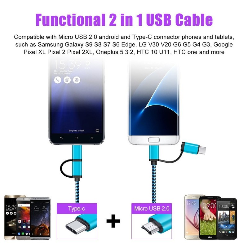 USB Type C Cable 5Pack 6Ft USB C 2in1 Cable [Micro USB & Type C] Nylon Braide... gallery