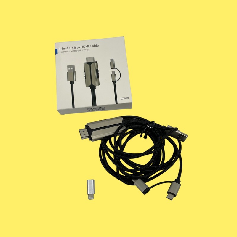 3-in-1 USB to HD Cable LD28MB Black Lighting Micro USB Type-C #7322 Z65/260 (AR)