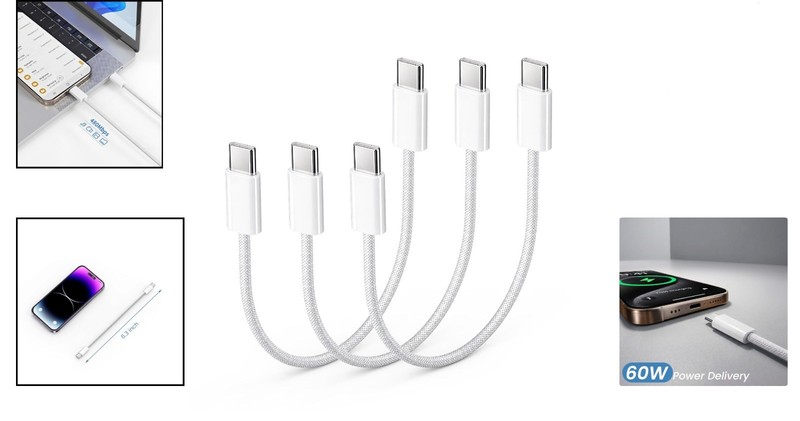 3-Pack 6-Inch USB C Braided Cables - High-Speed 60W Charging & Data Transfer gallery