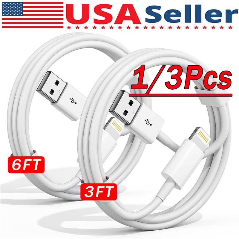 3 PACK USB Data Fast Charger Cable Cord For Apple iPhone 5 6 7 8 X 11 12 13 MAX