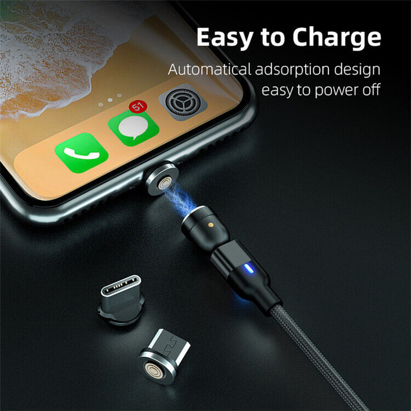 3PACK Rotate Magnetic Phone Cable Micro USB Type C Charger 3A For iPhone Samsung gallery