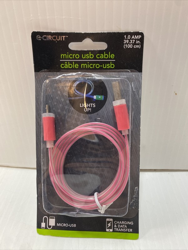 USB Cable Charger Type A To Micro 5 Pin Green Light Up Micro USB Pink