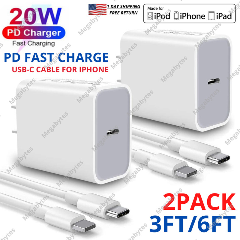 20W USB Type C Power Adapter Fast Charger For iPhone 14 13 12 11 X iPad PD Cable