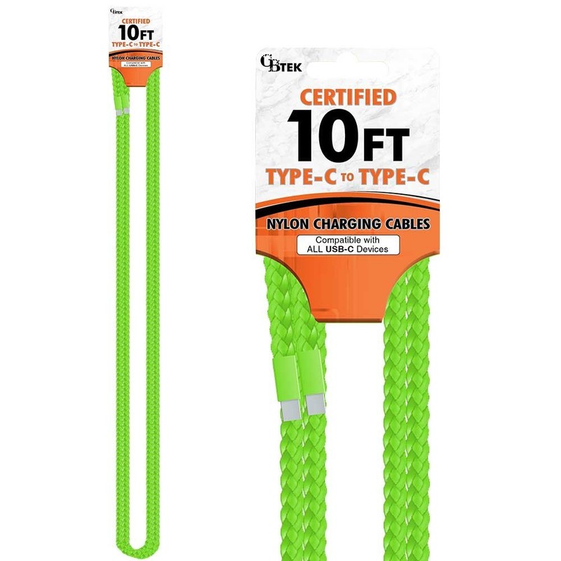 CBTEK Type C to Type C 10ft Nylon Hanging Charging Cables gallery