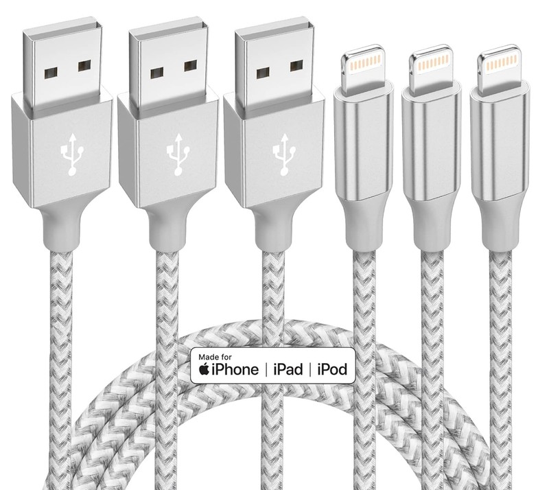 iPhone Charger 3 Pack 10 ft Apple MFi Certified Lightning Nylon Braided Cable…
