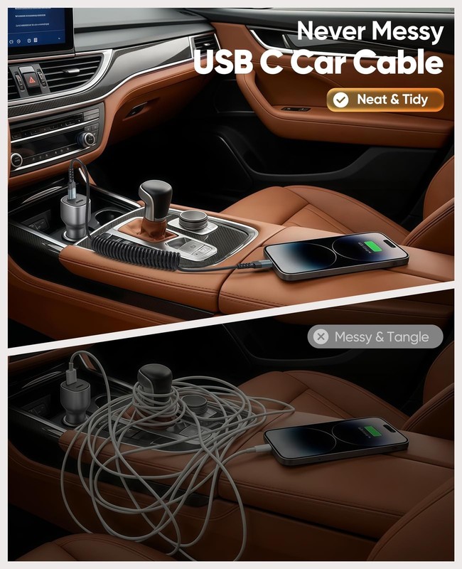 USB C to C Coiled Cable 6ft-1.5ft, 60W Fast Charging Short 6 Feet gallery