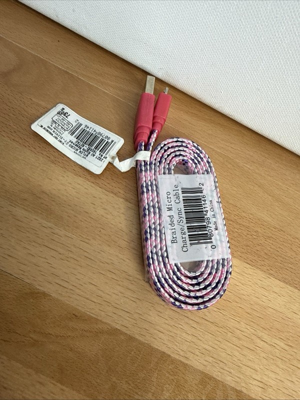 7-Eleven Braided Micro USB Charge & Sync Cable – Pink, Purple & White – 3.2ft