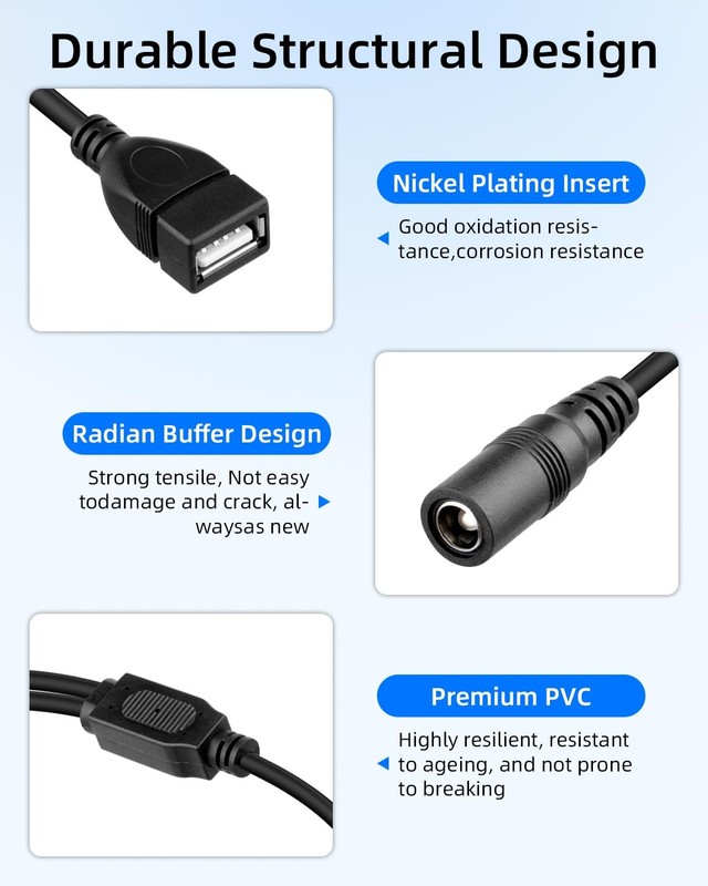 DC5525 Female to Dual USB A Female DC Splitter Charging Cable, 5V-12V DC 5.5m... gallery