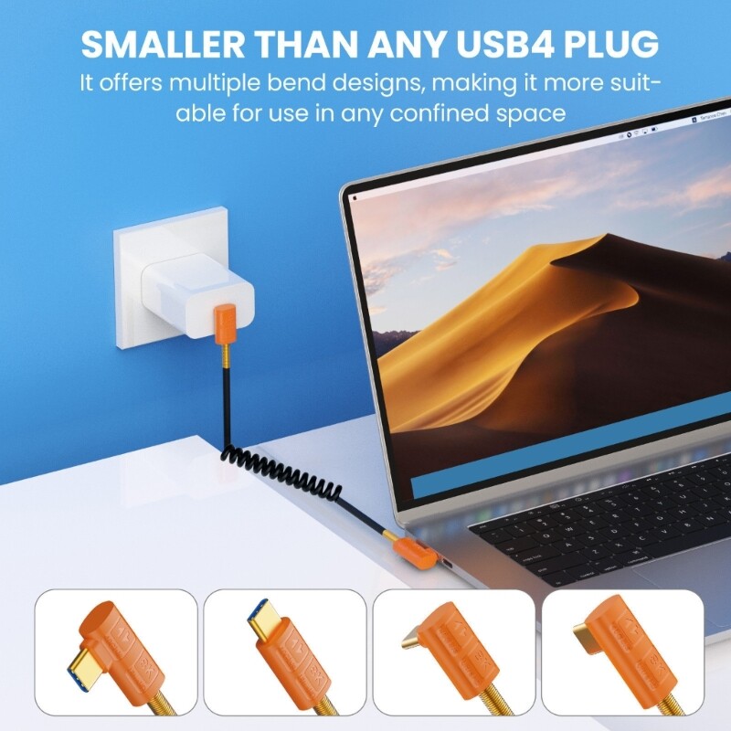 USB Type C Spring Coiled Cable Wire Double Male End Connectors Wire 240w Power gallery