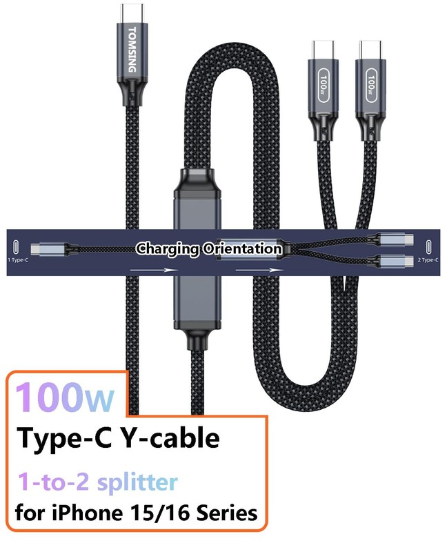 100W Max 2 in 1 USB to USB Cable,4FT，Fast Charging for iPhone 16/16 Max/15 Se... gallery
