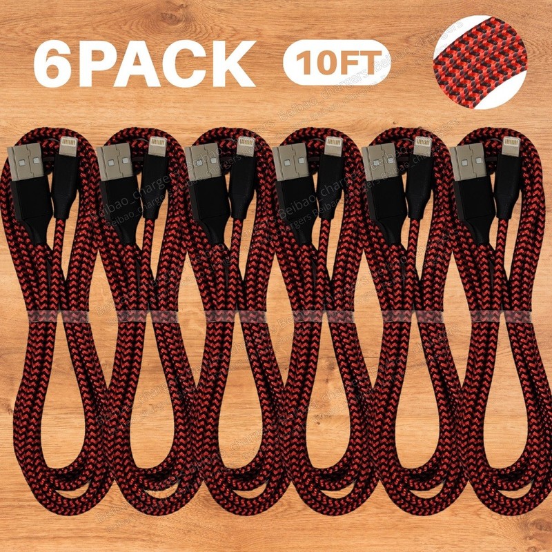 6Pack 10FT Long USB Charger Cable Braided Lot For iPhone 12 11 XS Max XR 8 7 6 
