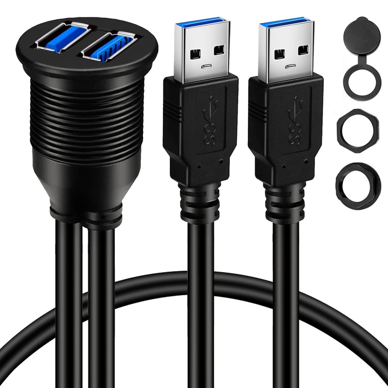 2 Ports Dual USB 3.0 Male to USB 3.0 Female AUX Flush Mount Car Mount Extensi…