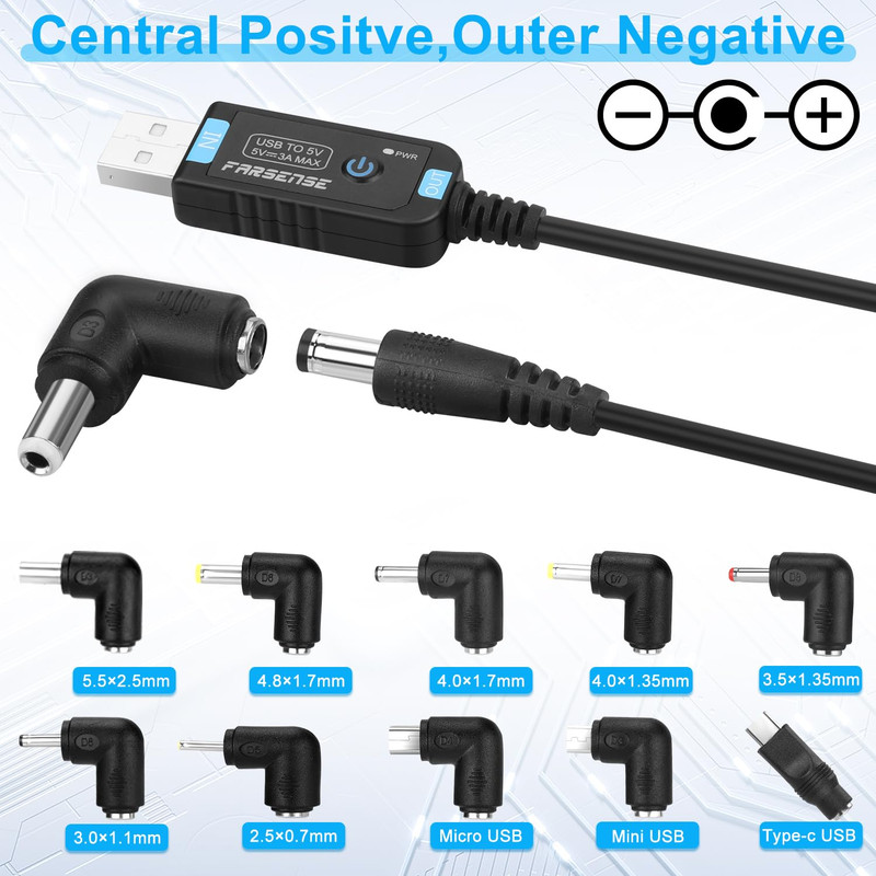 USB to DC 5V Power Cord, Universal DC 5.5X2.1Mm Barrel Plug Charging Cable(3Ft) gallery