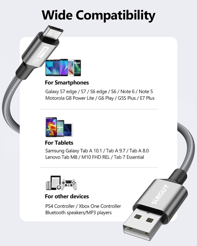 Micro USB Cable 3FT 10Pack, 18W Braided USB 2.0 Micro Fast Charging & Data Sy... gallery