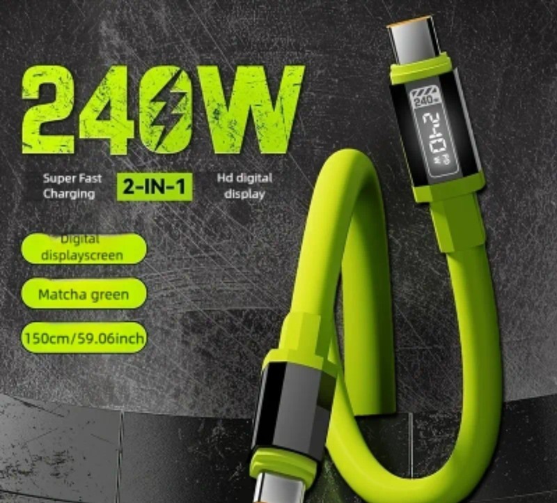 Thick Colorful Silicone Cable USB-C to USB-C, 240W 59.006 Inches high power.